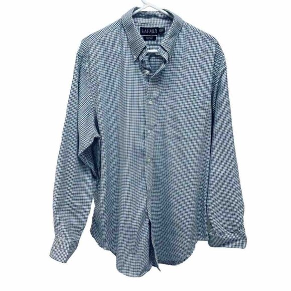 Vintage Ralph Lauren Plaid White/blue Button Down Long Sleeve Shirt 16 1/2 L - Picture 1 of 11